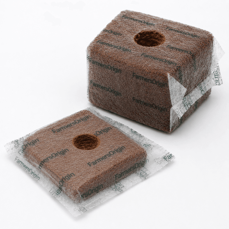 FO NurseryPro propagation tray of coir cubes and plugs with seedlings, plus loose pellets